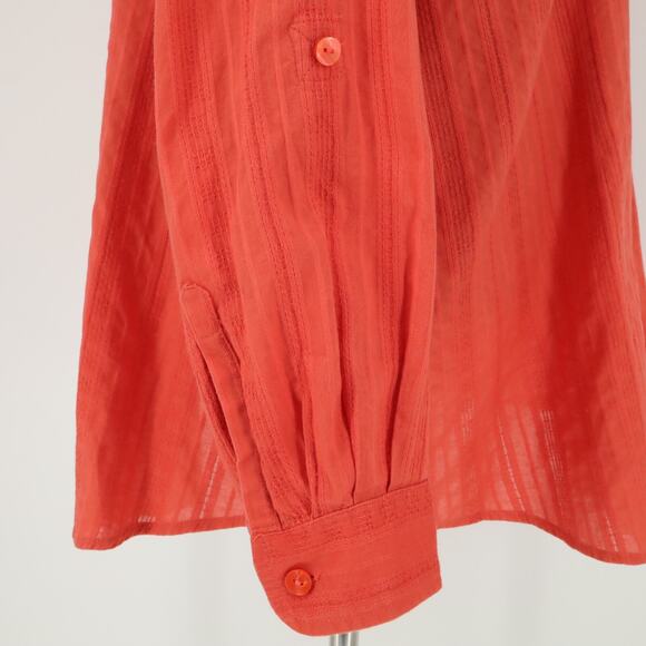 Coldwater Creek Top Plus 2X Orange Textured Cotton Blouse Roll Tab Sleeve Career - Picture 11 of 13